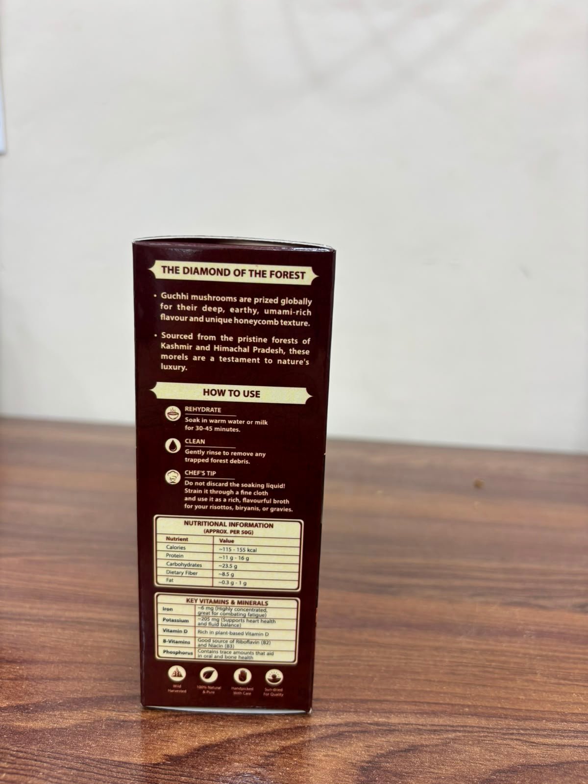 Side panel: The Diamond of the Forest, how to use, and nutrition.